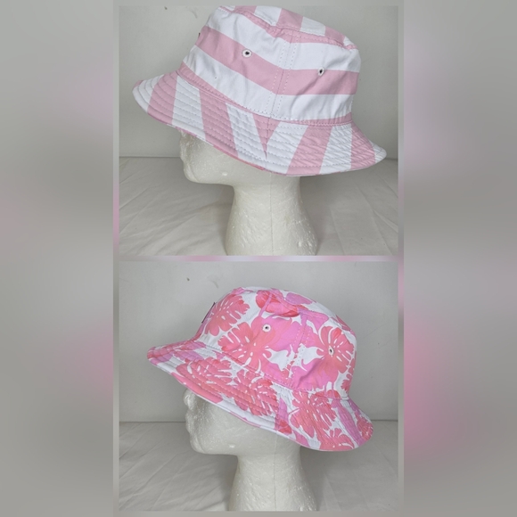 Guess Accessories - Guess OS Pink and White Striped/ Tropical Bucket Hat